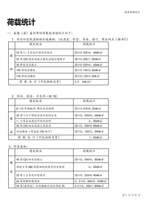 墙体荷载统计