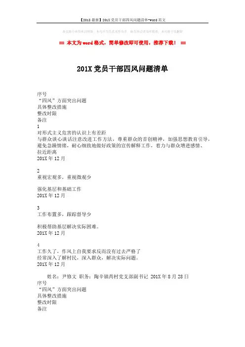 【2018最新】201X党员干部四风问题清单-word范文 (2页)