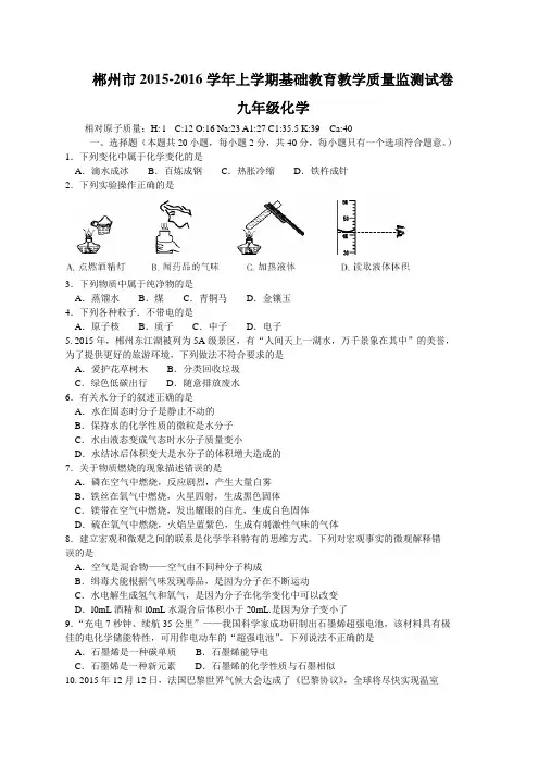 湖南省郴州市2016届九年级上学期期末考试化学试题(含解析)