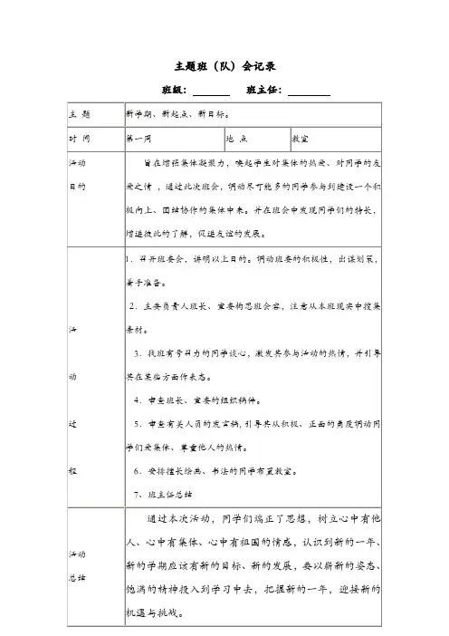 六年级主题班会记录文稿