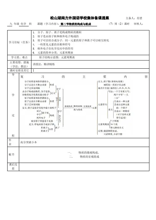 初三化学备课教案—物质的构成和组成