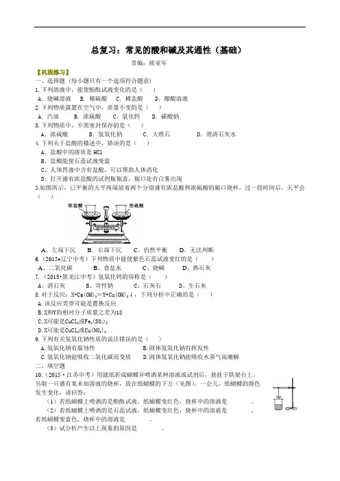 化学中考总复习练习：常见的酸和碱及其通性(基础) 巩固练习