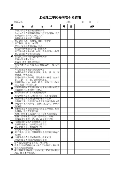 车间日常安全检查表