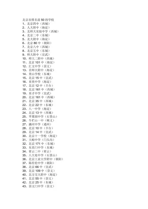 北京市排名前50的学校