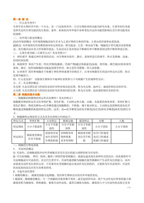 生理学复习重点