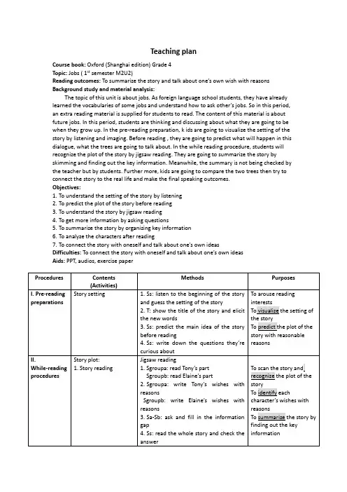 牛津上海版(试用本)四年级上册英语Module  2   Unit 2 Jobs教学设计