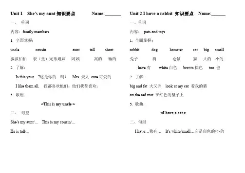 苏教版小学二年级英语复习知识要点、单词默写、翻译