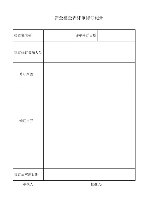 安全检查表评审修订记录、报告