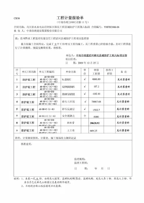 工程计量报验单