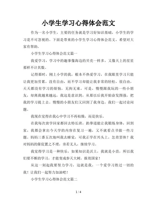 小学生学习心得体会范文