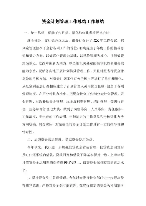 资金计划管理工作总结工作总结.doc