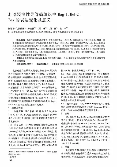 乳腺浸润性导管癌组织中Bag-1、Bcl-2、Bax的表达变化及意义