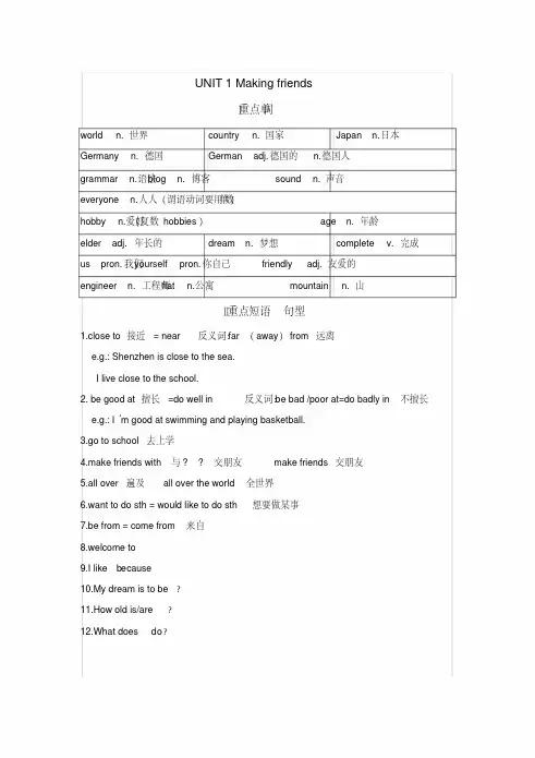 沪教牛津版七年级英语UNIT1Makingfriends