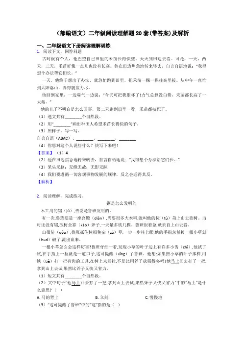 二年级(部编语文)二年级阅读理解题20套(带答案)及解析