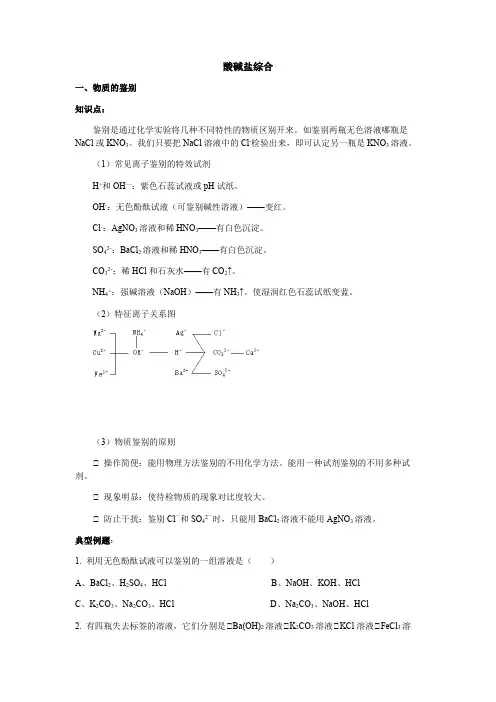 浙教版九年级科学酸碱盐综合(无答案)
