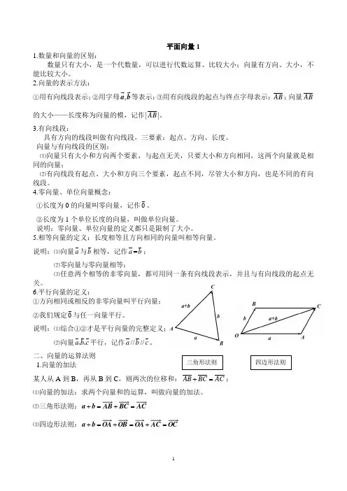 平面向量基本概念与运算法则(含基础练习题)