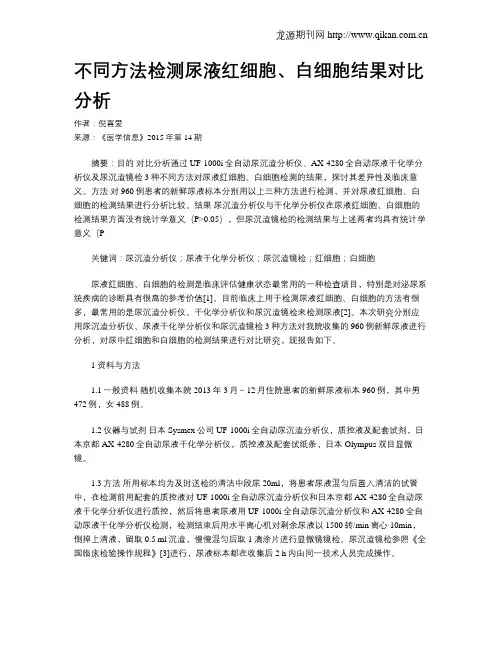 不同方法检测尿液红细胞、白细胞结果对比分析