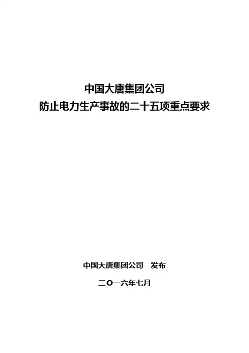 中国大唐集团公司防止电力生产事故的二十五项重点要求
