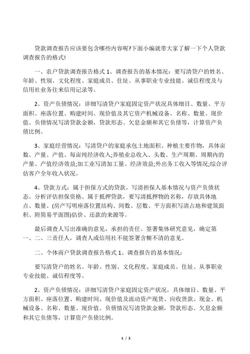 个人贷款调查报告格式