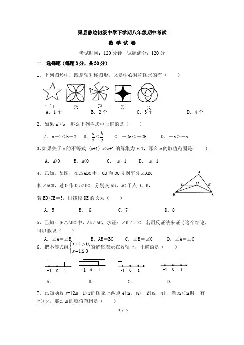 北师大版数学八年级下册期中考试试卷