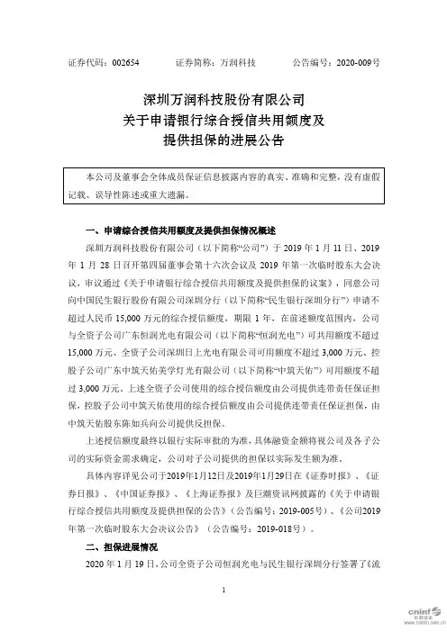 万润科技：关于申请银行综合授信共用额度及提供担保的进展公告
