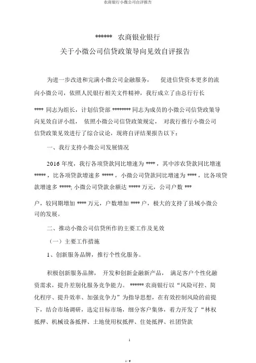 农商银行小微企业自评报告