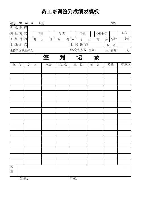 员工培训签到成绩表模板