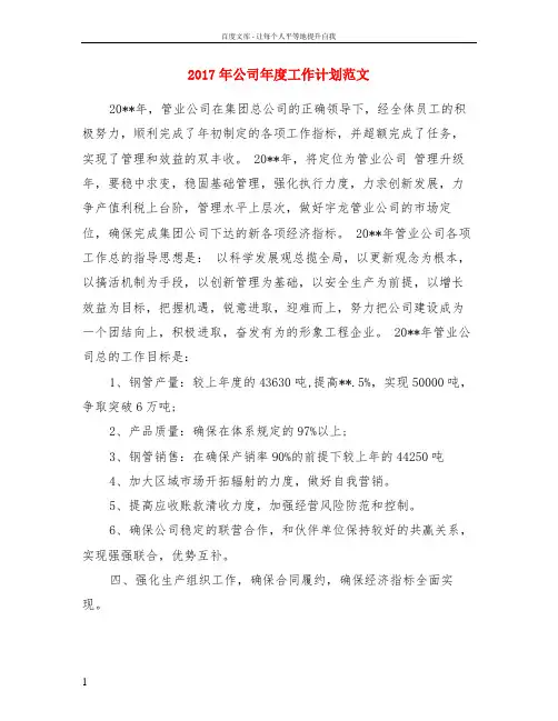 2017年公司年度工作计划范文