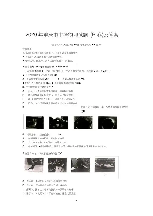 2020年重庆市中考物理试题(B卷)及答案 2