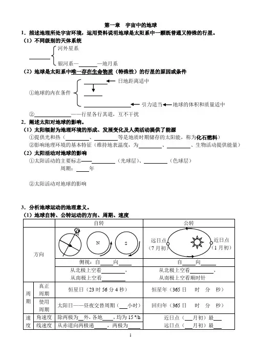 高一地理知识点大全(可填空)汇总