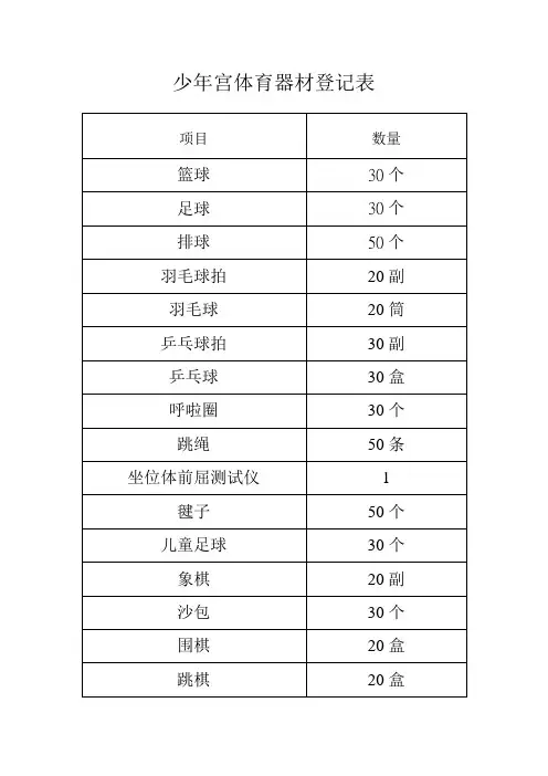 少年宫体育器材登记表