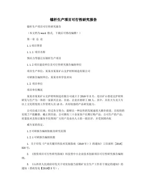 锚杆生产项目可行性研究报告