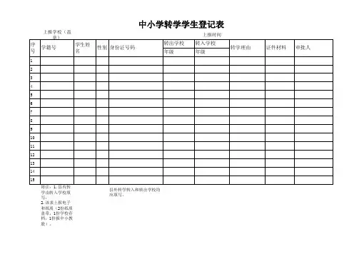 中小学转学学生登记表