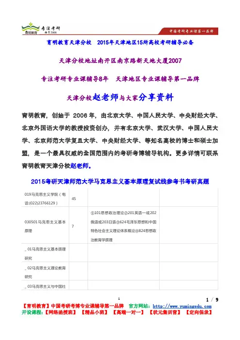 2015考研天津师范大学马克思主义基本原理复试线参考书考研真题