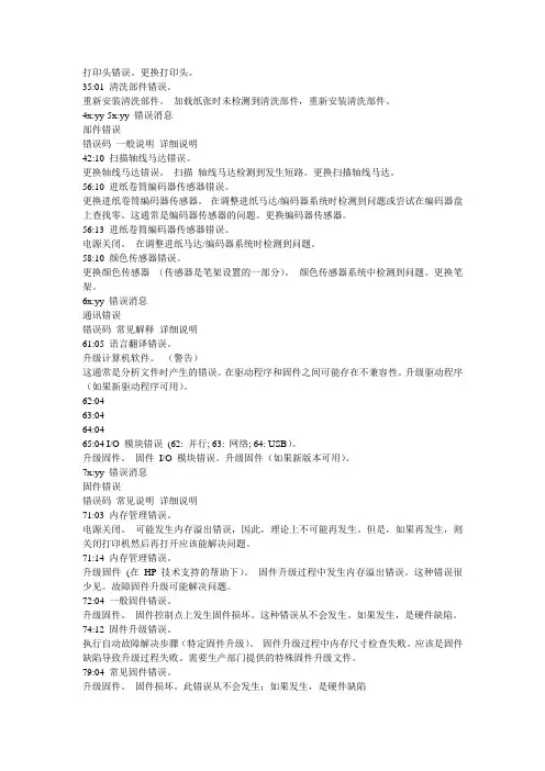 惠普大幅面打印机故障代码