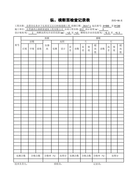 路检表06   纵横断面检查记录表