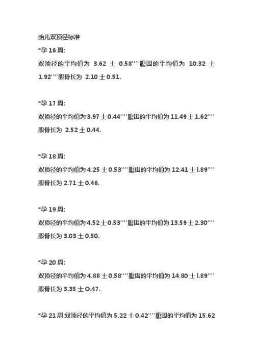 胎儿双顶径标准