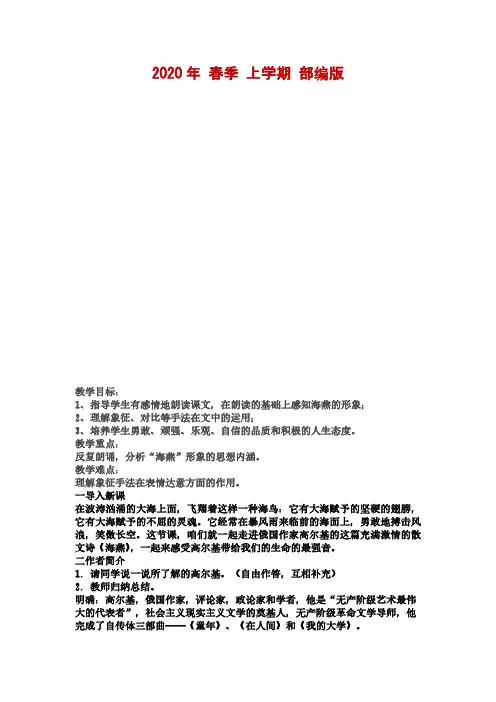 人教部编版九年级下册语文海燕教案导入新课