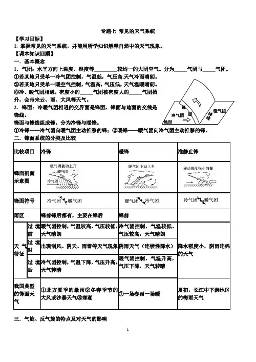 2017高三一轮复习常见的天气系统学案