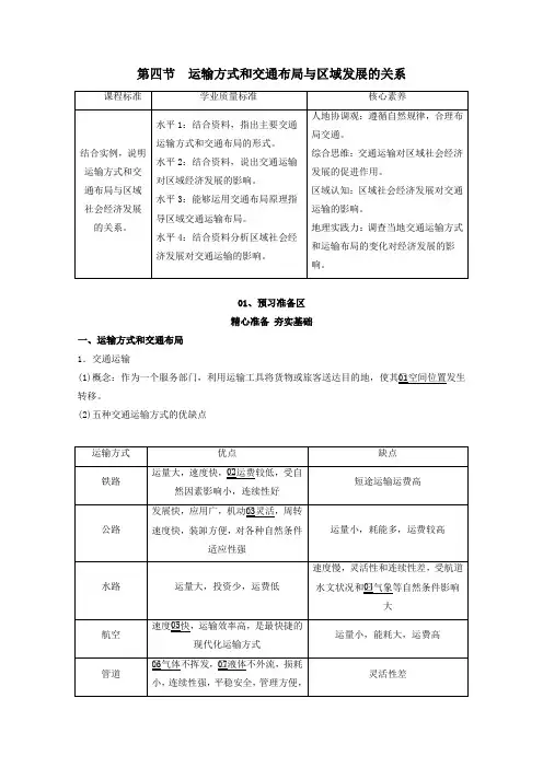 2020新教材高中地理第三章产业区位选择第四节运输方式和交通布局与区域发展的关系教学案中图版必修第二册