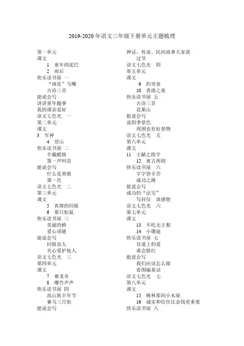 2019-2020年语文三年级下册单元主题梳理