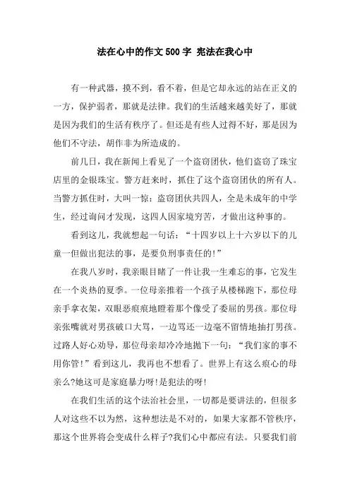 法在心中的作文500字 宪法在我心中