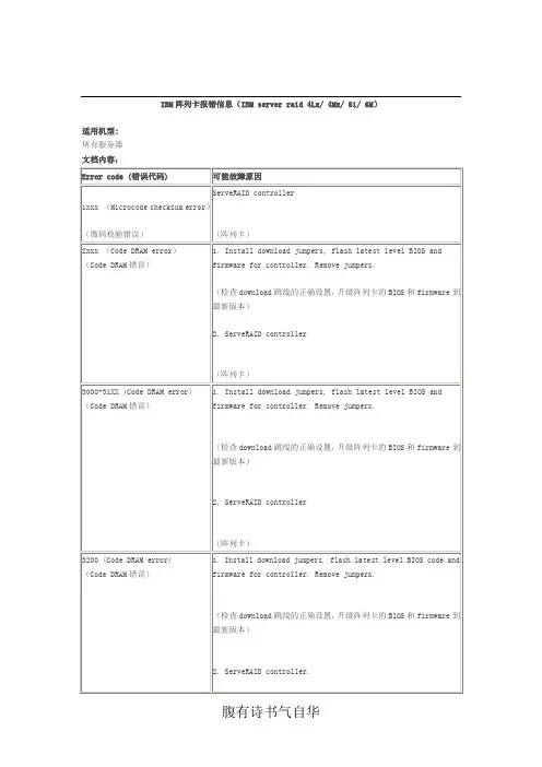IBM阵列卡报错信息(IBM server raid 4Lx 4Mx 5i 6M)
