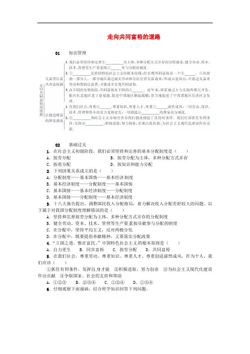 九年级政治全册 第三单元 融入社会 肩负使命 第七课 关注经济发展 第2框 走向共同富裕的道路同步检