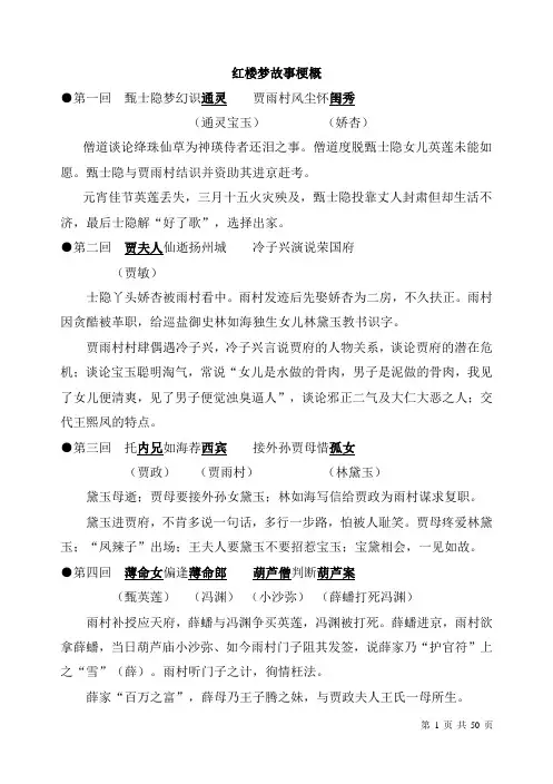《红楼梦》故事梗概、主要人物性格分析、优美句段、出自红楼梦的成语及人物关系图
