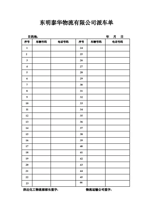 XX物流运输公司派车单