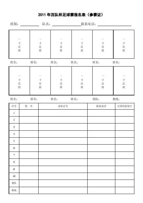 2011百队杯足球赛报名表