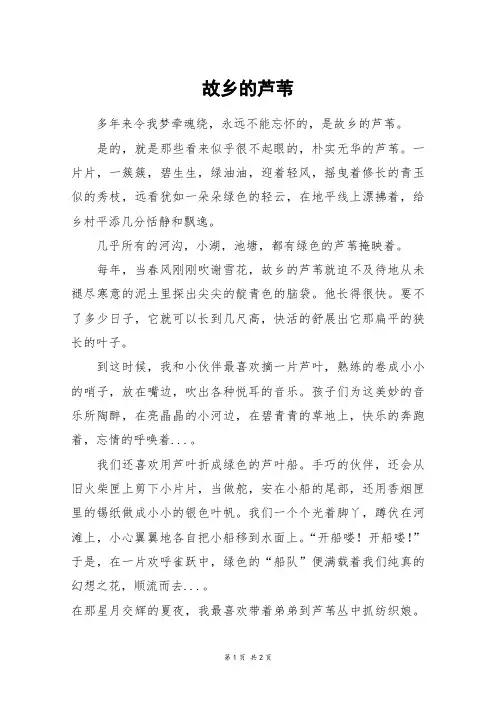 故乡的芦苇_五年级作文