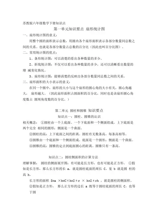 苏教版六年级数学下册各单元知识要点