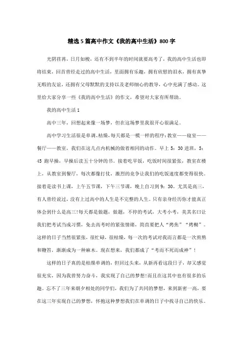 精选5篇高中作文《我的高中生活》800字